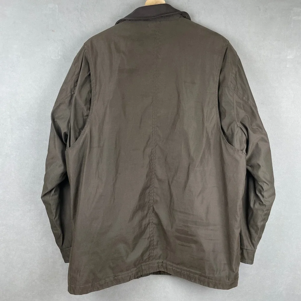 Dockers Mens Field Jacket‎ Olive Brown Resin Coated Fleece Quilted Lined L READ